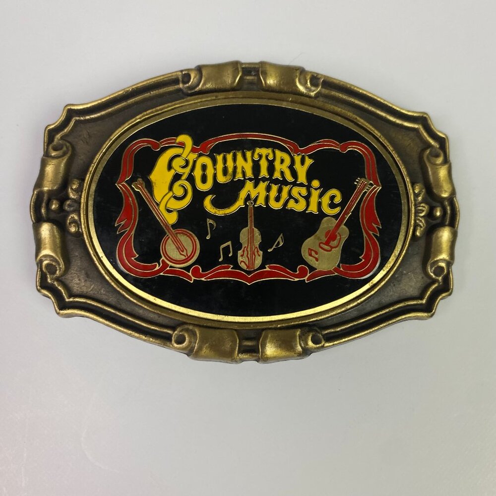 Vintage Country Music Belt Buckle Enameled Brass Finish Western
